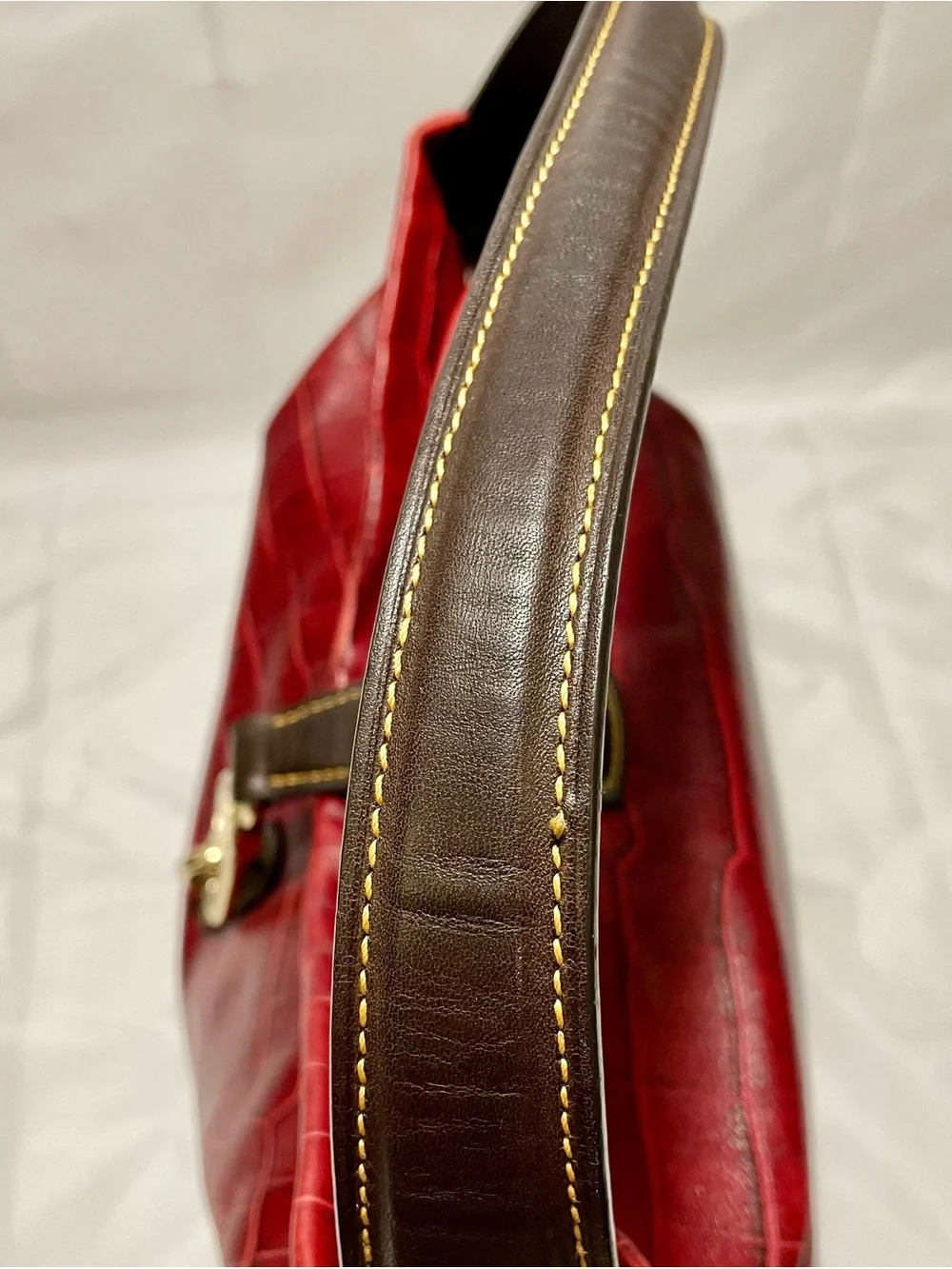 Dooney & Bourke Red Belvedere Crocodile Embossed Leather Logo Lock Hobo Bag